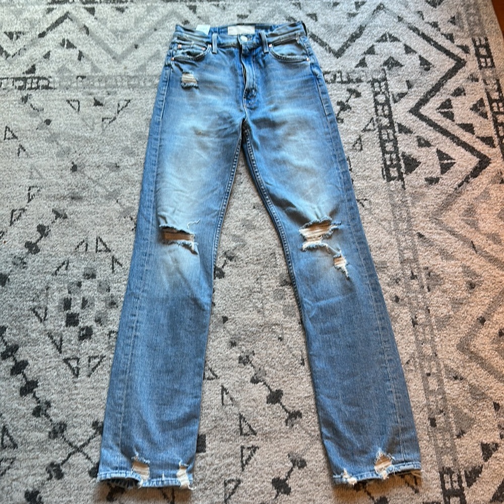 MOTHER High Rise Distressed Blue Jeans